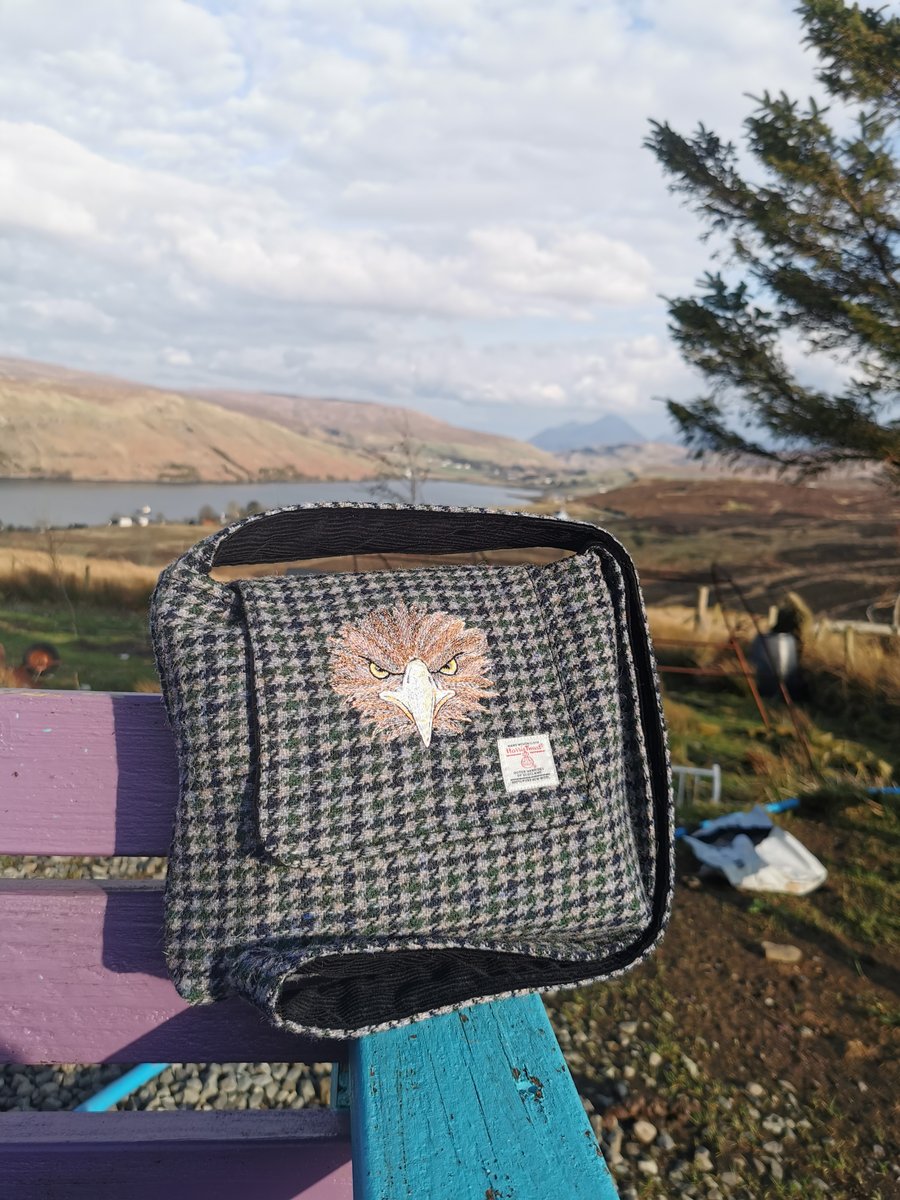 Harris Tweed shoulder bag with embroidered eagle