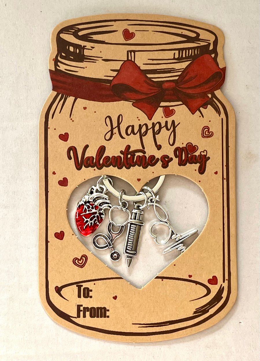 Valentine’s Day gift Anatomical heart and medical bits keyring birthday gift