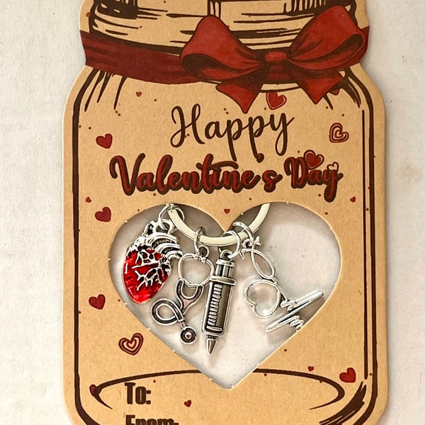 Valentine’s Day gift Anatomical heart and medical bits keyring birthday gift
