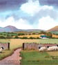 Cottage, Sheep, The Brecon Beacons, Wales, Watercolour Print in 20 x 16'' Mount. - Image 1