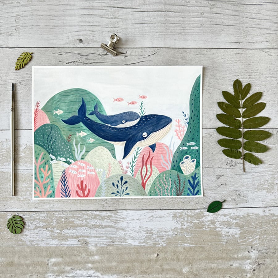 Original Whale Painting - Gouache Painting - One of a kind