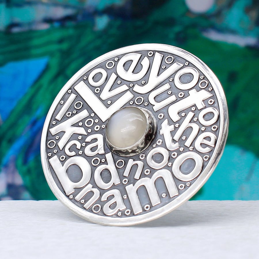 Love You To The Moon And Back Brooch, Moonstone, Handmade Sterling Silver Brooch
