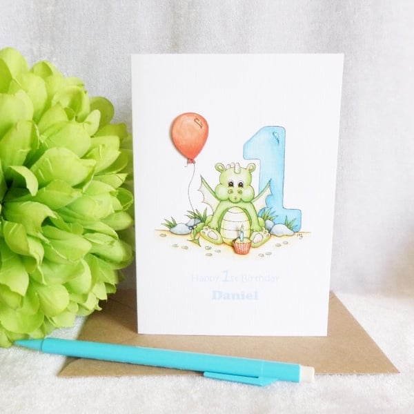Baby Dragon Personalised 1st Birthday Card