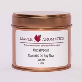 Maple Aromatics Eucalyptus Essential Oil and Soy Wax Rose Gold 150g Candle Tin