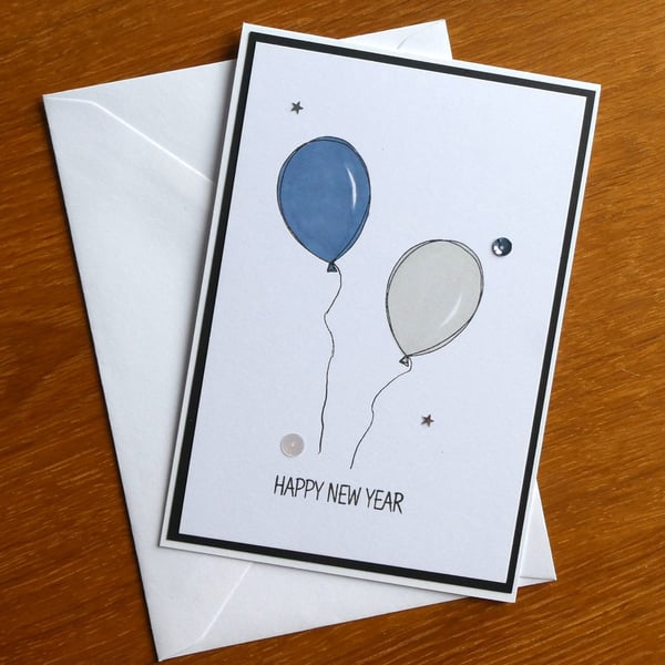 Happy New Year Card - Balloons - Blue and Silver