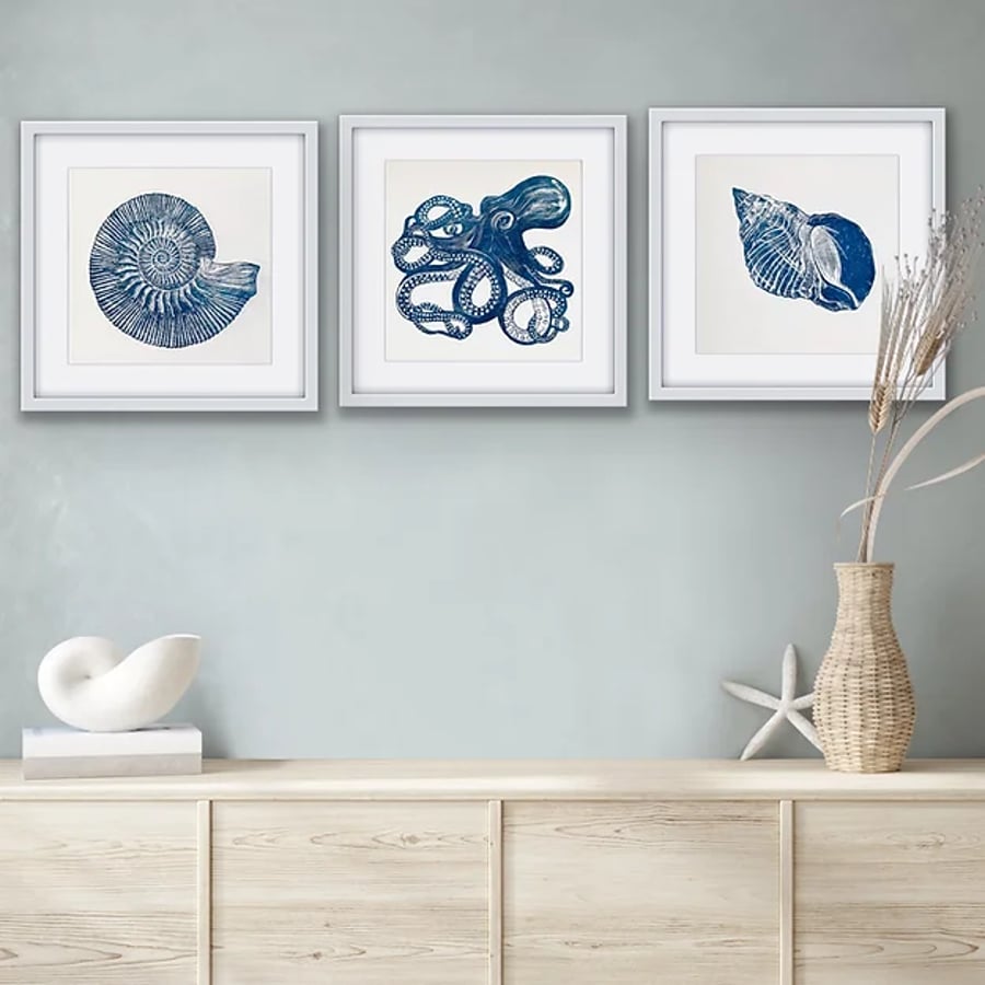 Sealife Linocut Triptych 