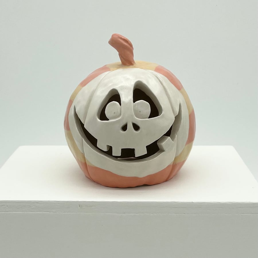 Handmade Halloween Pumpkin - Carved Ceramic Lantern Spooky Decoration
