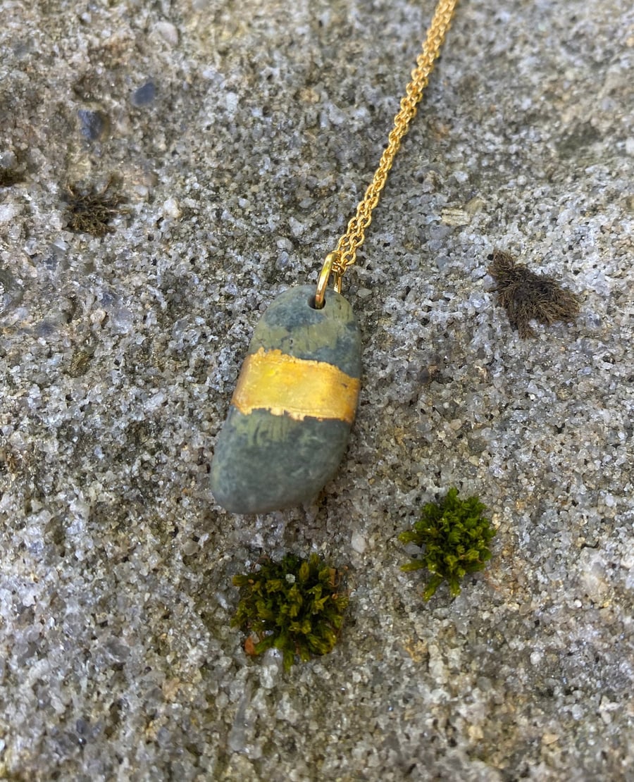 Stone pendant with electroformed Gold, 24kt Gold, 204