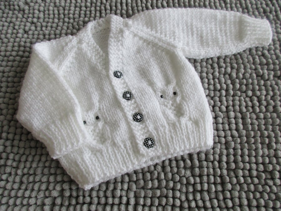 14" Newborn White Baby Boys Owl Cardigan