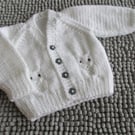 14" Newborn White Baby Boys Owl Cardigan