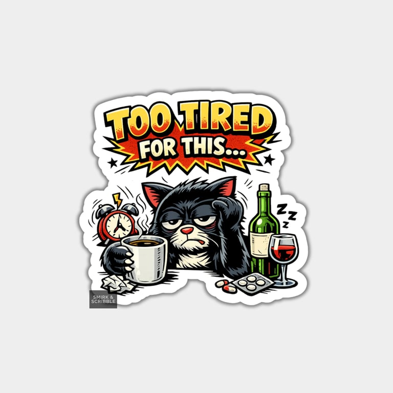 Funny Vinyl Die Cut Sticker For Adults - Tired Cat