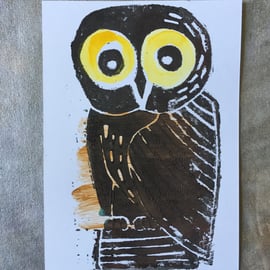 Print No.5. Original Owl Lino Print Artwork  -  Unframed