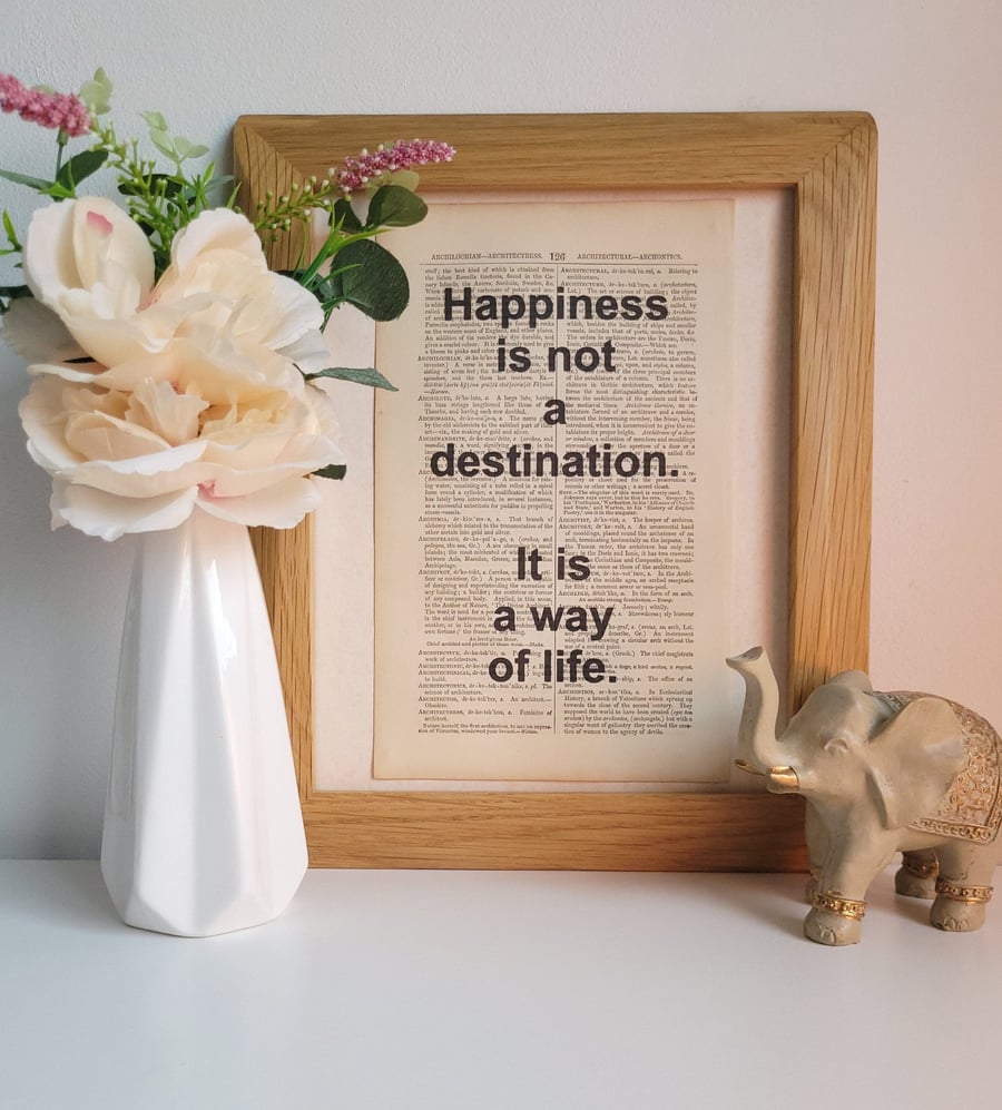 Unframed 1800s Dictionary Page Quote Print-Happiness Is a Way of Life-Print Only