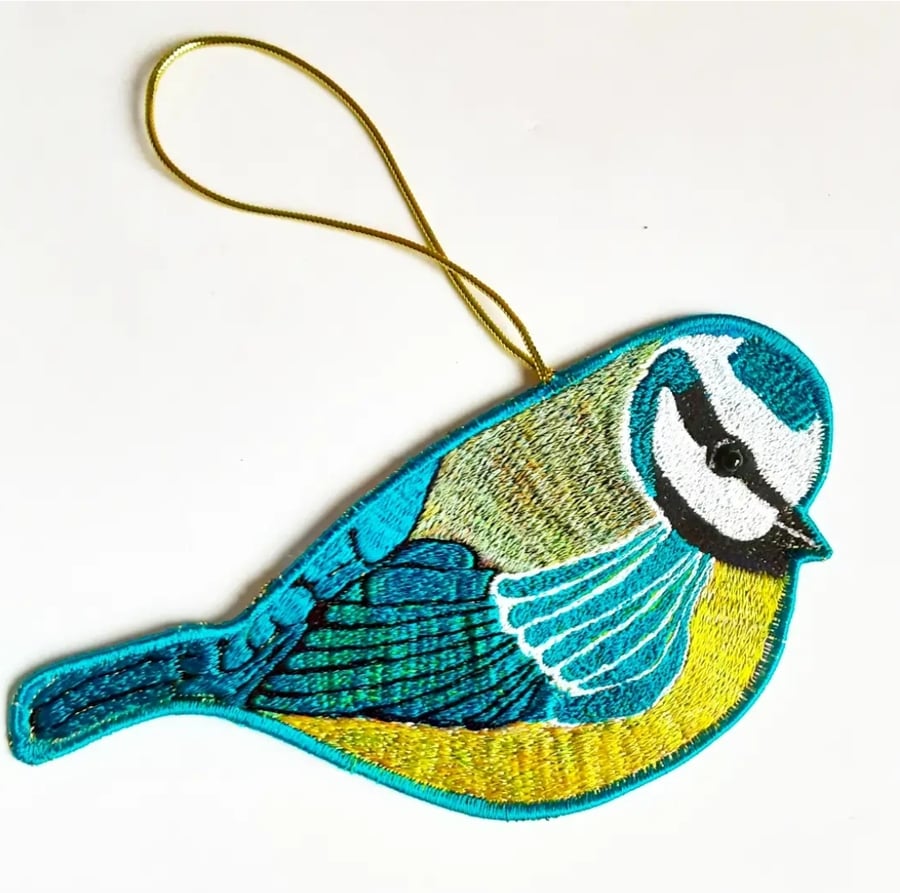 Blue Tit Embroidered Hanging Decoration 