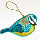 Blue Tit Embroidered Hanging Decoration 