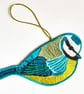 Blue Tit Embroidered Hanging Decoration 