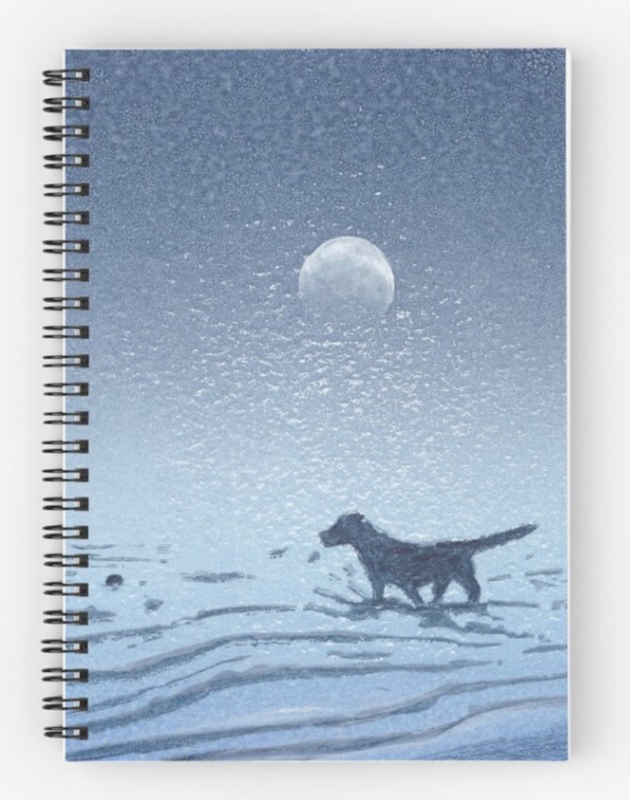 Evening walkies, dog paddling in the sea lined A5 notebook jotter journal