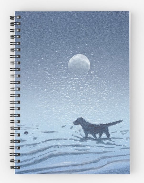 Evening walkies, dog paddling in the sea lined A5 notebook jotter journal