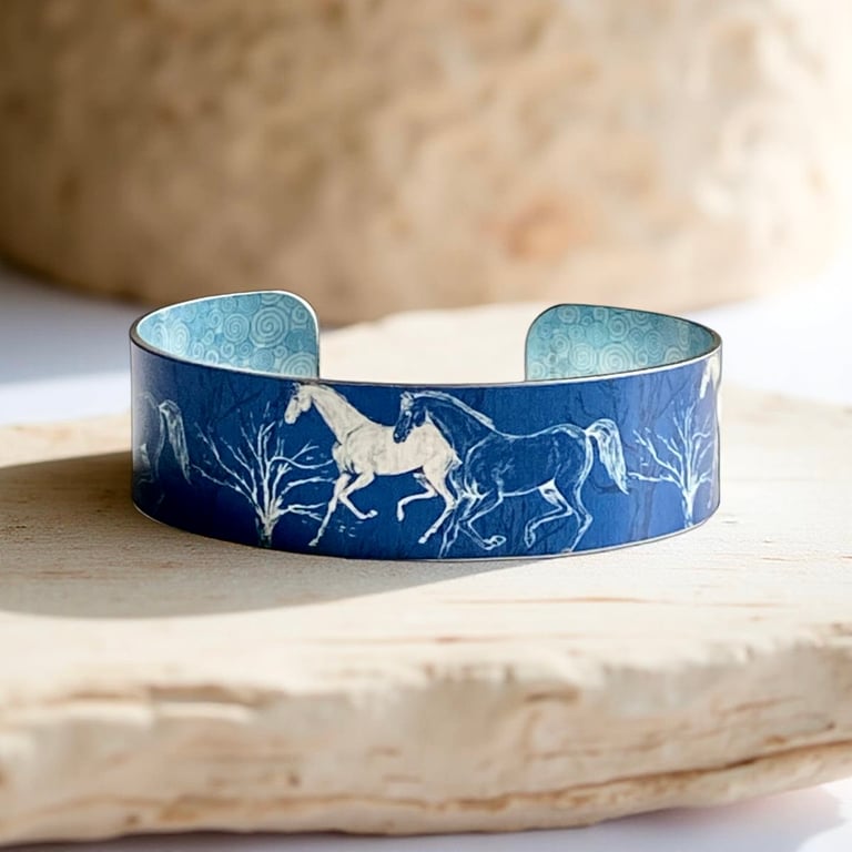 Horse cuff bracelet, personalised metal bangle, equestrian jewellery gifts. B383