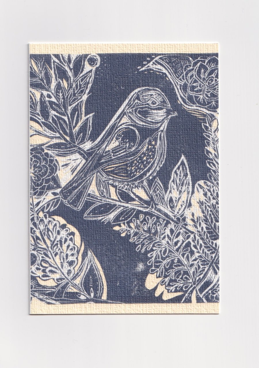 Bird Linocut Print Greetings Card- Blue Tit Notecard