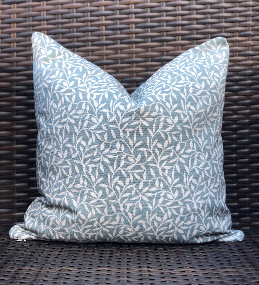 Duck egg blue, leaf patterned, cushion cover 16” x 16”
