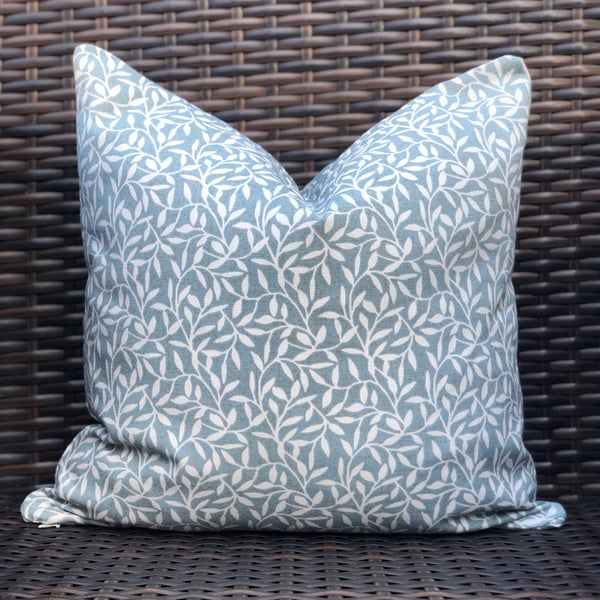 Duck egg blue, leaf patterned, cushion cover 16” x 16”
