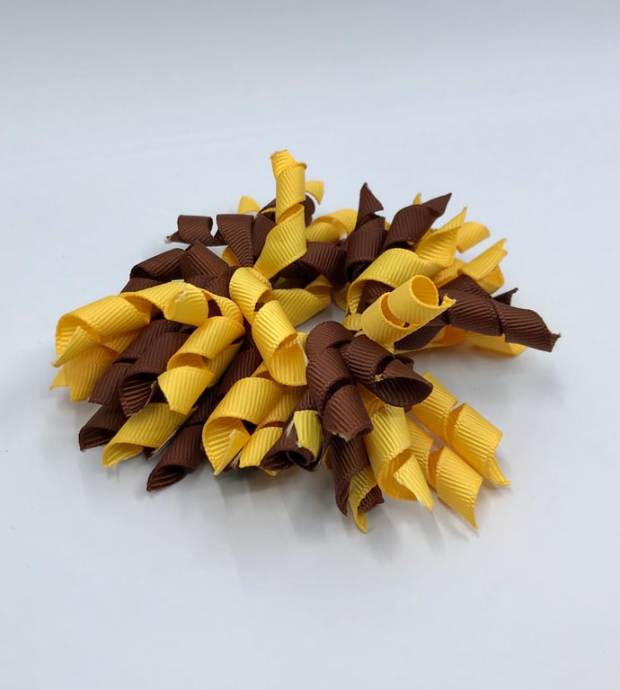 3 inch Brown and Yellow Gold Curly Corkers on Clips (pair)