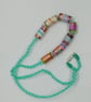 Aqua Paper Bead Necklace With Wire Ends - Image 1