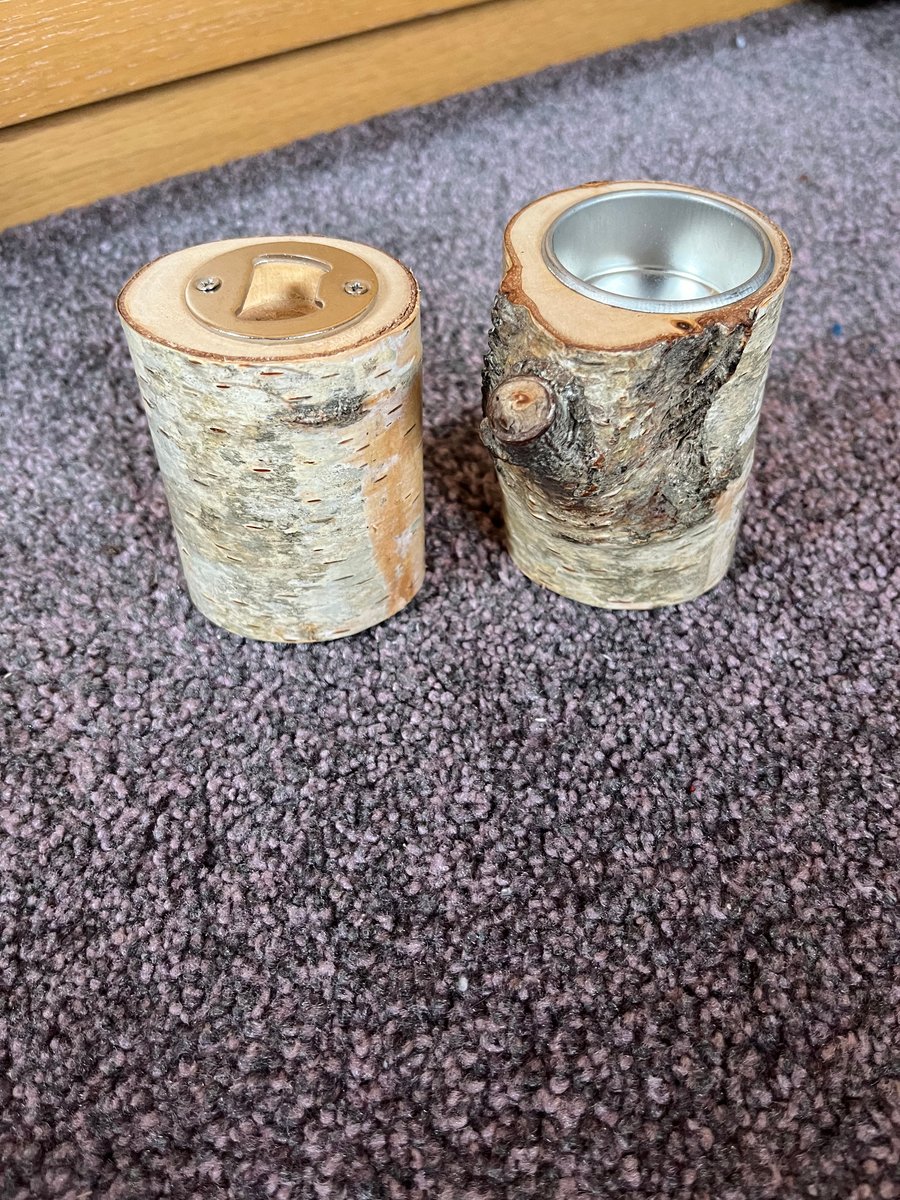 Rustic Bottle opener and tealight holder set