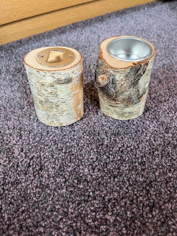 Rustic Bottle opener and tealight holder set