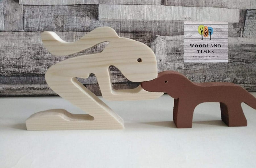 Girl and dog  wooden handmade decor, dog lover gift, dog owner gift, new design