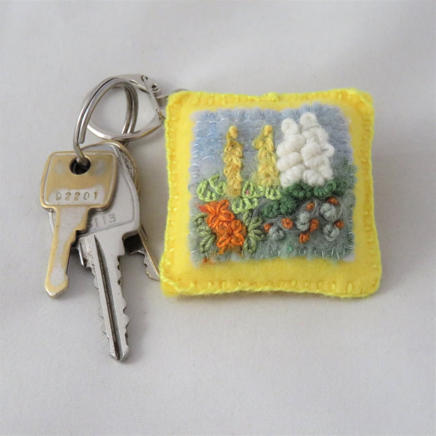 Garden Keyring Embroidered and Felted