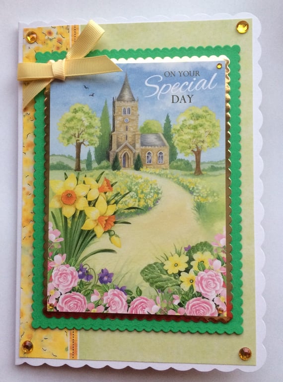 Wedding On Your Special Day Church Daffodils Spring 3D Luxury Handmade Card