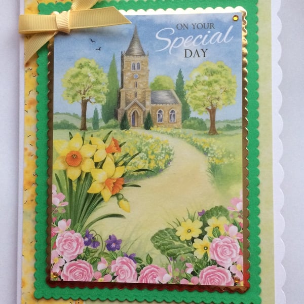 Wedding On Your Special Day Church Daffodils Spring 3D Luxury Handmade Card