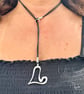 Women's Leather Y Necklace, Silver Plated Heart Pendant, Boho Jewellery - Image 2