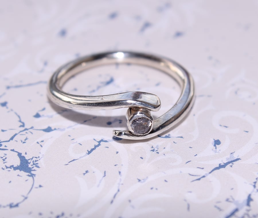 Silver split shank Ring with clear CZ