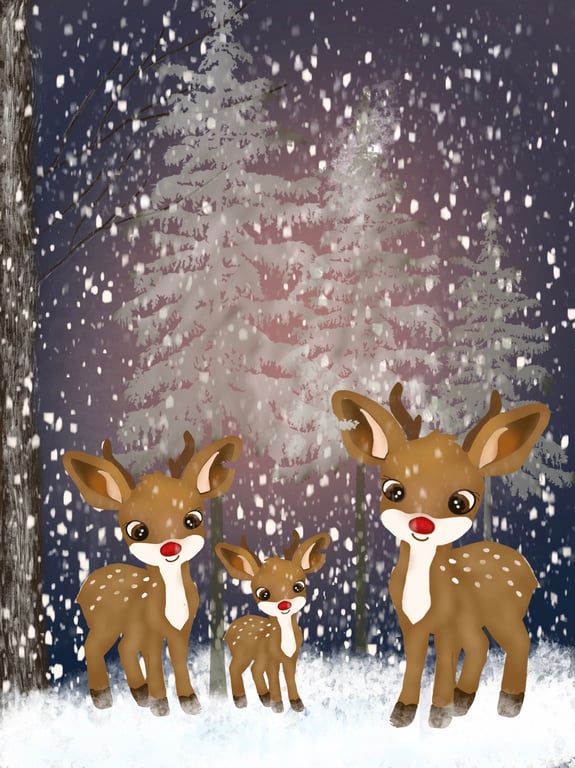 Cute Reindeer Christmas Card - Reindeer Family