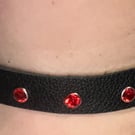 Black Leather Choker with 7 Red Gemstones (custom sized 14"-16")