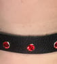 Black Leather Choker with 7 Red Gemstones (custom sized 14"-16")