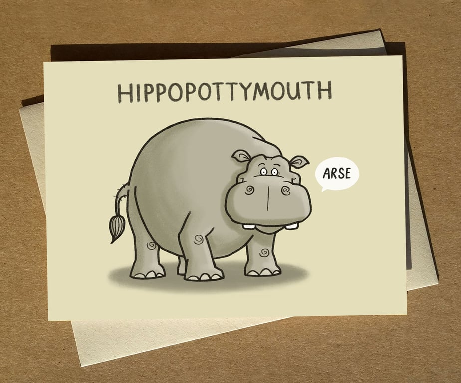 Hippo Curse Swear Pun Greeting Card A6 Funny Birthday Card Cartoon Pun Card Anim
