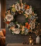 Autumn Floral Door Wreath, Vintage Neutral Faux Flower Door Hanger, 40 cm