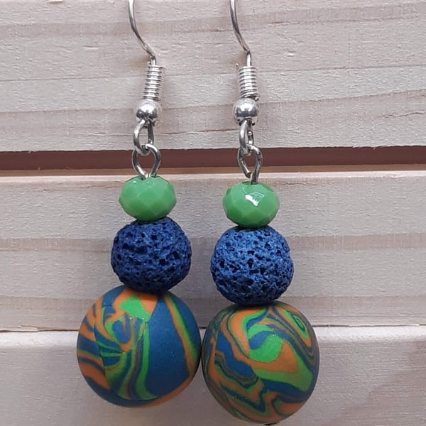 Multicoloured dangly polymer clay earrings