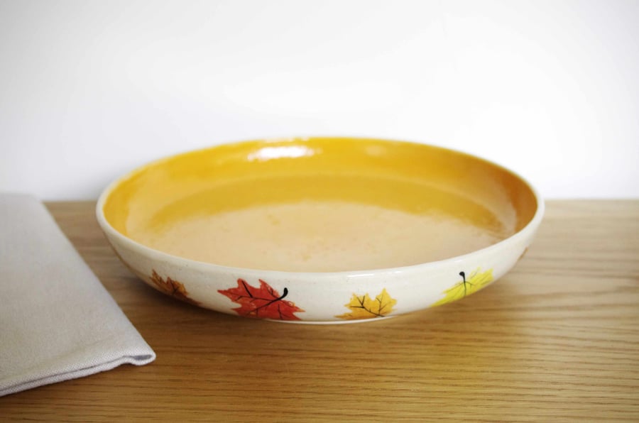 Low or Pasta Bowl - Autumn Colours Maple Leaves, Pattern