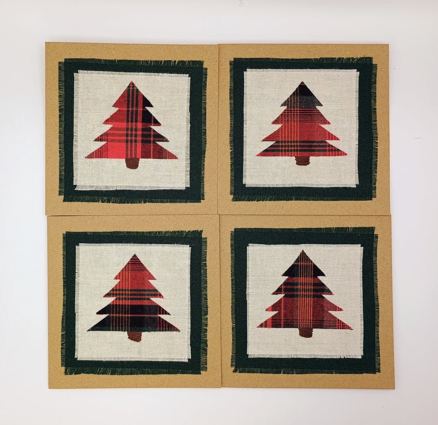 Christmas Cards - pack of 4 - Tartan Christmas Trees