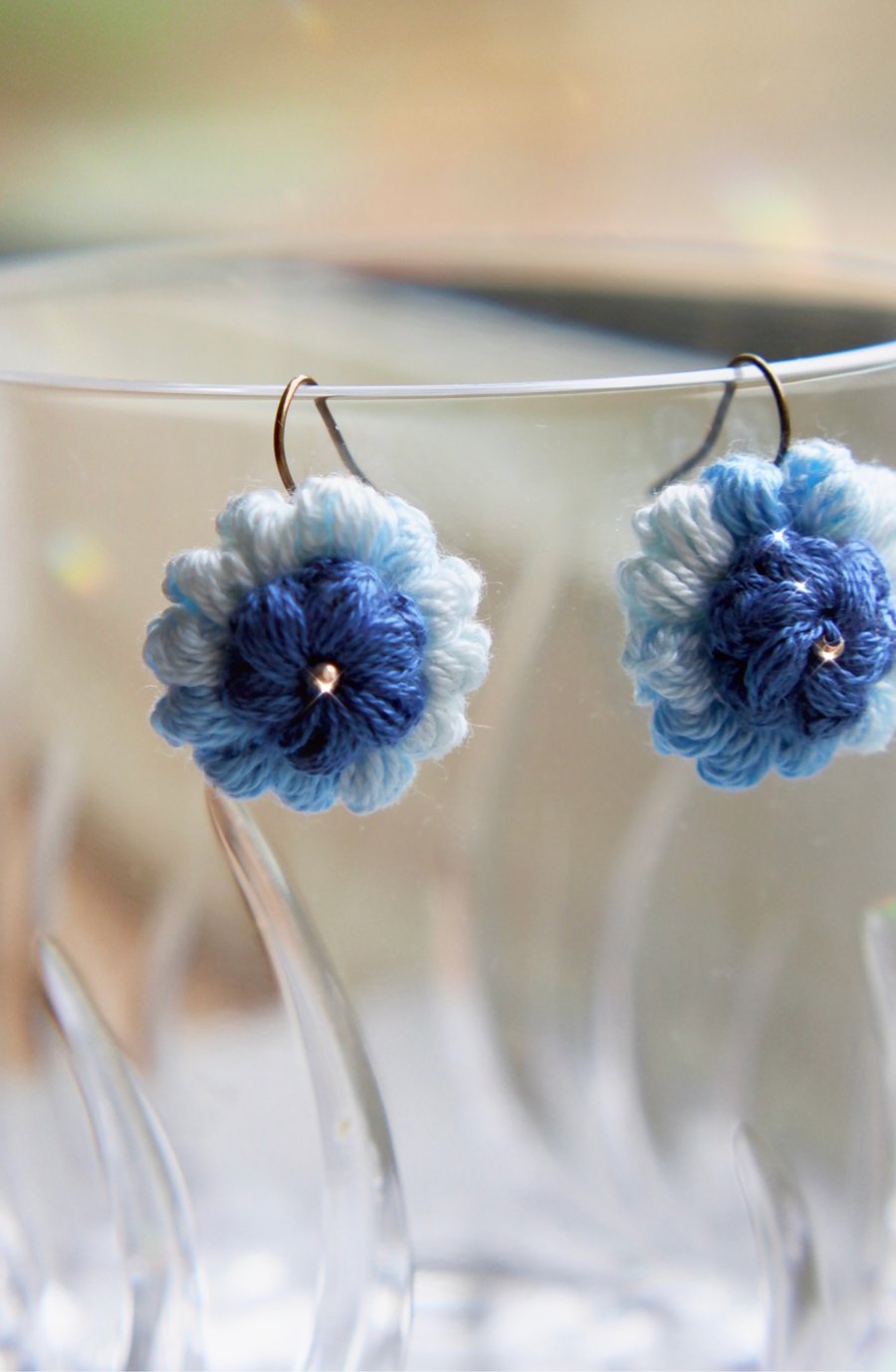 Blue microcrochet Floral Earrings 