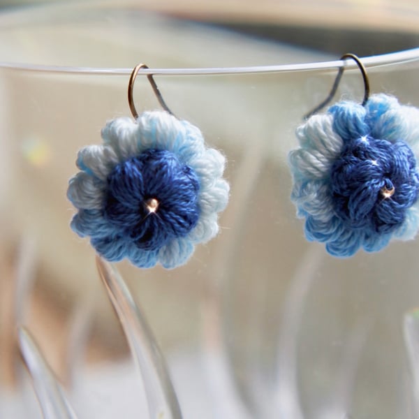 Blue microcrochet Floral Earrings 