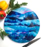 Glass Chopping Board with Pink and Blue Landscape Design, Round or Rectangle  - Image 1
