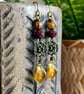 Amber Czech Glass Leaf Earrings. Burgundy & Ochre Boho Drops. Autumn Jewellery