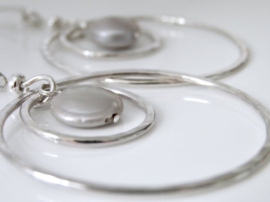 Pearl & Silver Hoop Earrings