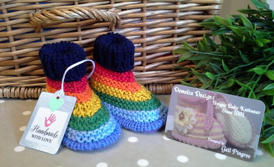 Gender Nutral Rainbow Hand Knitted Baby Booties 0-3 months size
